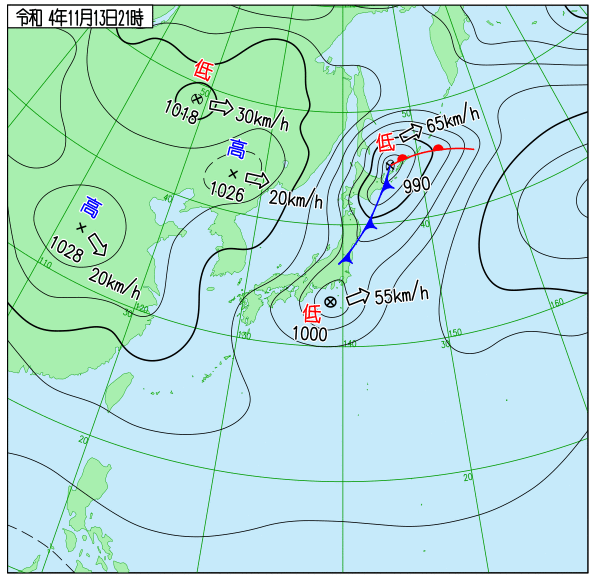 天気図の説明のための天気図