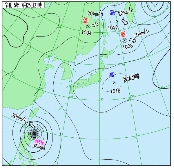 2023年7月25日太平洋高気圧強い天気図