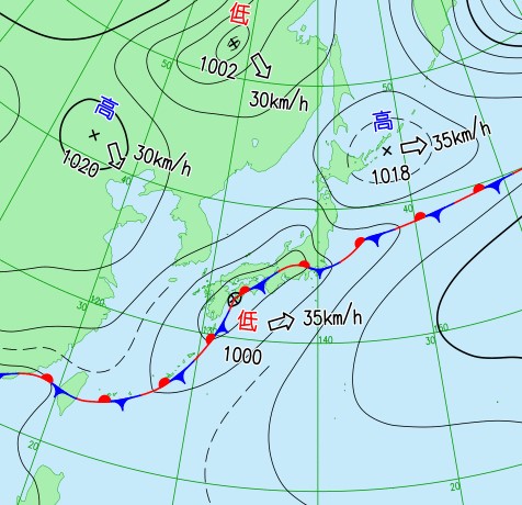 梅雨前線の天気図（気象庁HPから）