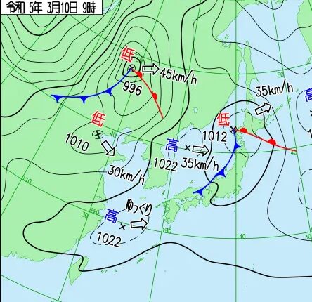 令和５年３月１０日の天気図（気象庁HPから）